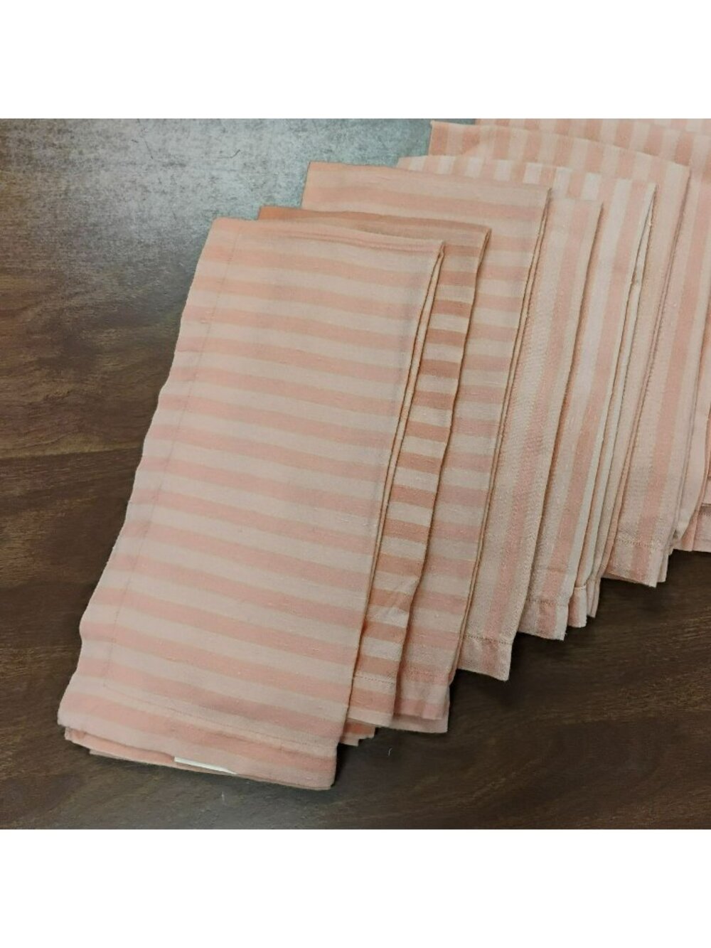Crate & Barrel Savoy Apricot Striped Napkins Set Of 6 20" Square Pink Orange